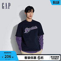 Gap 盖璞 男女装2024春季纯棉重磅字母logo圆领短袖T恤上衣885839 海军蓝 185/104A(XXL) 亚洲尺码