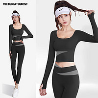 victoriatourist 维多利亚旅行者 瑜伽服套装女健身服跑步运动套装晨跑训练服跳操服两件套黑L