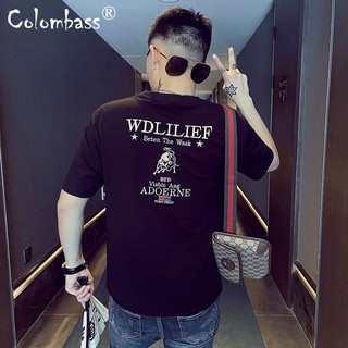 Colombass刺绣短袖t恤男士夏季韩版潮流潮牌半袖上衣男装ins纯棉体恤衫 白色 L