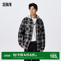 Semir 森马 外套男秋季复古经典格纹男装日常宽松连帽衫时尚潮流休闲上衣