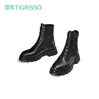 tigrisso 蹀愫 冬季时尚绑带暗黑厚底马丁靴圆头短中靴TA21789-50