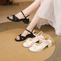 DAPHNE 达芙妮 一字带凉鞋女夏2024年夏季新款女鞋粗跟外穿仙女风高跟凉鞋