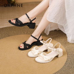 daphne达芙妮一字带凉鞋女夏2024年夏季新款女鞋粗跟外穿仙女风高跟