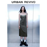 URBAN REVIVO UR2024春季新款女休闲撞色刺绣字母开叉吊带S型连衣裙UWV740018 深灰 L