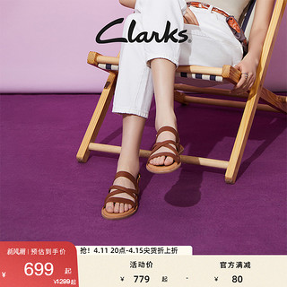 Clarks 其乐 女士夏季真皮时尚平底凉鞋柔韧耐磨罗马凉鞋