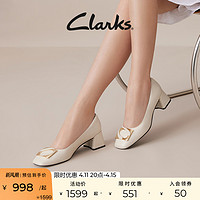 Clarks 其乐 妮嗒女鞋2024春季款舒适方根中跟单鞋女粗跟高跟鞋婚鞋