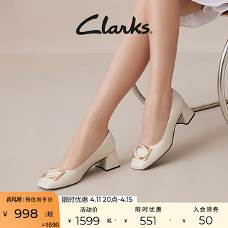 Clarks 其乐 妮嗒女鞋2024春季款舒适方根中跟单鞋女粗跟高跟鞋婚鞋