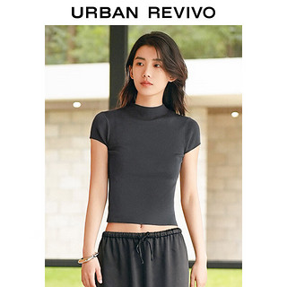 URBAN REVIVO 夏季女圆领修身短袖针织衫 UWG940166 深灰 M