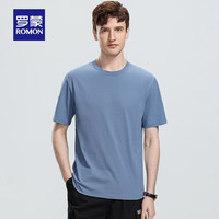 罗蒙(ROMON)男女同款+纯棉时尚休闲短袖T恤衫2024夏季纯色打底衫 雾霾蓝 175