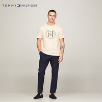 TOMMY HILFIGER24春季男装纯棉通勤学院风刺绣合身短袖T恤MW0MW34393 米白色AEF S （：120-135斤）