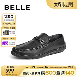 BeLLE 百丽 一脚蹬豆豆鞋男2024夏季牛皮革商务休闲皮鞋8GV01BM4 黑色 39