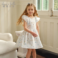 戴维贝拉(DAVE&BELLA)儿童连衣裙纯棉女孩裙子中大童公主裙2024夏装童裙女童衣服 花朵印花 130cm(身高120-130cm)