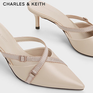 CHARLES&KEITH24夏法式尖头外穿细跟包头半拖鞋CK1-61720186 Nude肉色 38