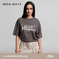 MISS SIXTY2024夏季T恤女慵懒落肩印花简约撞色字母高街休闲 深灰 XS