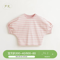 MARC&JANIE【马克珍妮 芦芙】女童纯棉灯笼袖条纹短袖T恤儿童上衣春装240188 粉白条 110cm
