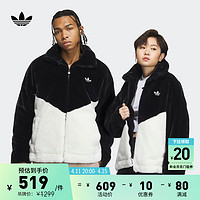 adidas 阿迪达斯 官方三叶草男女情侣款人造毛皮运动夹克外套IN0981 黑色/汉玉白 A/M