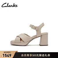 Clarks其乐丽姿系列女鞋夏季粗跟交叉带镂空高跟凉鞋 浅卡其色 261763304 36