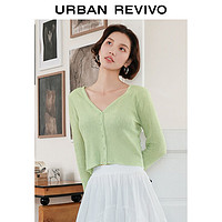 URBAN REVIVO 夏季女V领薄款修身针织开衫 UWH940042 白绿 L