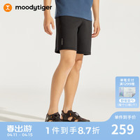 moodytiger男童运动短裤24夏季百搭针织透气宽松户外裤子 炭黑色 170cm