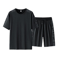 SOAH 运动服男套装夏季速干衣跑步健身男士透气短袖短裤2件套 黑色 M