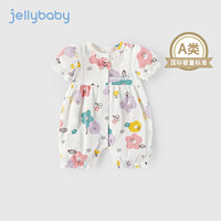 JELLYBABY【满印花朵哈衣】2024年夏季婴幼女童童装连身衣爬服 米白 90