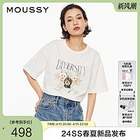 MOUSSY 摩西 夏季新品字母小狗印花短袖T恤028HS490-0021