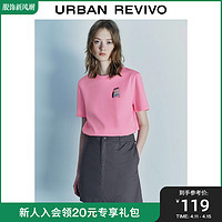 UR 2024春季新款女装都市休闲撞色贴标装饰圆领短袖T恤UWU440024