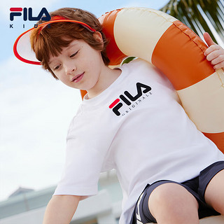 FILA 斐乐童装儿童套装2024夏季男童舒适透气运动短袖T恤裤子 标准白-FWT 170cm