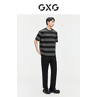 GXG男装 2024年夏季字母点缀时尚潮流撞色条纹休闲短袖t恤男 黑色条纹 170/M