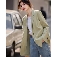 德玛纳 dme春季通勤西装领长袖休闲西服舒适西装外套女 绿色 L
