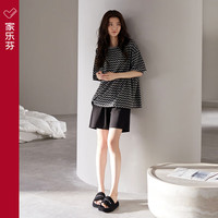 家乐芬睡衣女士夏季棉质短袖短裤家居服夏天薄款休闲大码可出门外穿套装 A824736墨灰色 如需礼盒包装，请备注