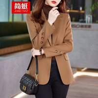 简蜓西装外套女2024春秋休闲外套修身小西服春季高级感上衣小个子 单件棕色西装 M（：95-105斤）