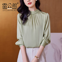 雷公馆 真丝衬衫女2024春季衬衣长袖100%桑蚕丝气质宽松显瘦印花打 绿色 XL