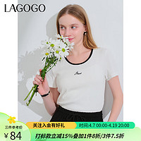 lagogo拉谷谷白色短款正肩T恤女2024夏百搭撞色修身针织短袖 本白色(V1) S