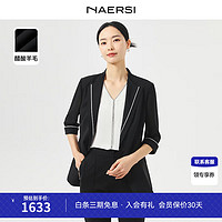 娜尔思（NAERSI）职业小西装女2024夏装通勤简约七分袖外套 黑色 M