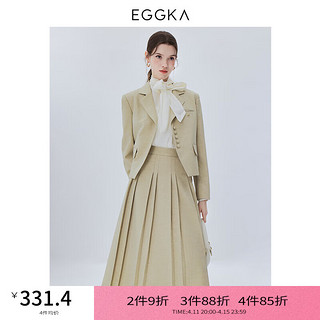 EGGKA 单排扣西装百褶长裙套装女学院风西服外套a字半身裙两件套 黄绿色 M