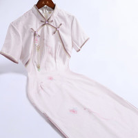 戚薇改良旗袍女夏季年轻款少女2024复古日常可穿短袖连衣裙 紫色 S