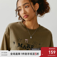 BEASTERBEASTER蝴蝶结小狗印花T恤夏纯棉透气休闲潮牌圆领上衣 棕色 S