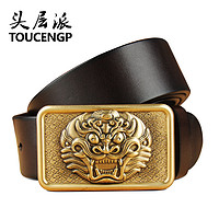头层派(TOUCENGP)貔貅皮带扣男士真皮平滑扣青年头层纯牛皮牛仔裤腰带男百搭黄铜扣 深咖啡(貔貅扣)拍下请留言长度 105cm 长度