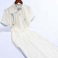 戚薇2024春夏改良年轻新中式旗袍高端气质高级感少女素雅刺绣 米色 S