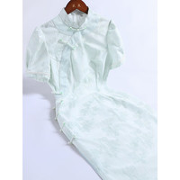 戚薇改良夏季旗袍女新中式2024年轻款日常蕾丝短袖国风连衣裙 绿色 S