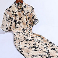 戚薇新中式改良旗袍年轻款少女复古水墨画连衣裙2024年款夏季日常 花色 M