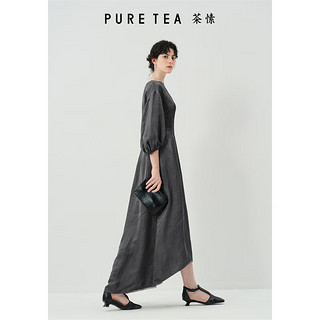 茶·愫【柟柏系列】puretea茶愫亚麻混纺收腰气质连衣裙女2024春季 砂石灰 S