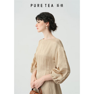 茶·愫【柟柏系列】puretea茶愫亚麻混纺收腰气质连衣裙女2024春季 砂石灰 S