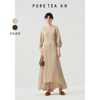 茶·愫【柟柏系列】puretea茶愫亚麻混纺收腰气质连衣裙女2024春季 砂石灰 S