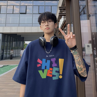 沂伦赫短袖t恤男款夏季美式高街ins潮牌重磅印花高级感宽松半袖体恤 白色 XL