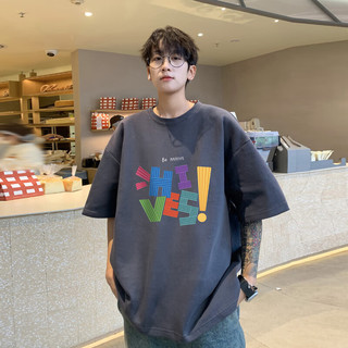 沂伦赫短袖t恤男款夏季美式高街ins潮牌重磅印花高级感宽松半袖体恤 白色 XL