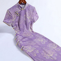 戚薇紫色长款改良旗袍2024新夏款年轻款女国风修身高端气质连衣裙   紫色 S
