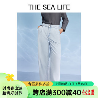 THE SEA LIFE欧海一生 高腰阔腿裤女2024夏季休闲棉系牛仔裤E1525 牛仔蓝 S