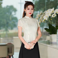 秀觀唐盈鹊2024夏季优雅软提花改良国风新中式日常唐装短上衣 白色 XL